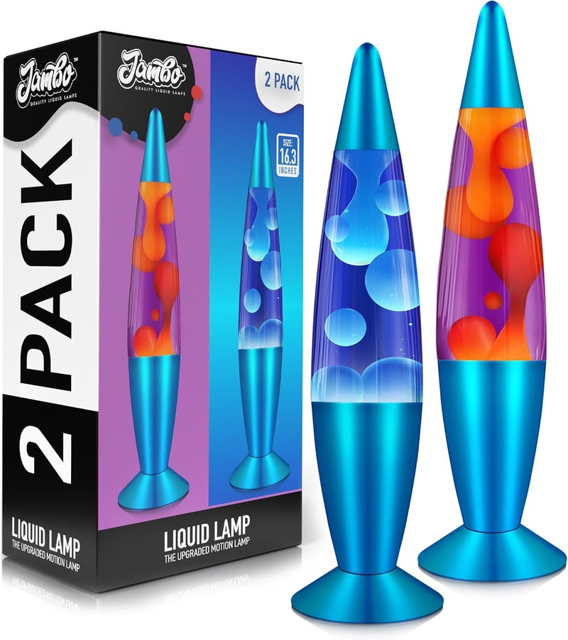 JAMBO 2 Pack- 16" Beautiful Lamp- Blue with Blue/White Wax and Purple with Yellow Wax, Relaxing Liquid Lamp, Night Light Nightlight, Lamps for Adults Teens Kid - Image 1